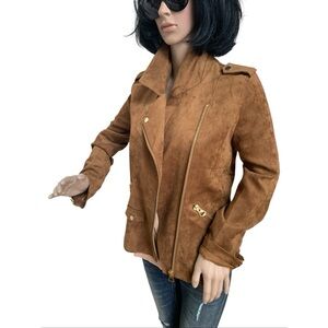 H&M cognac microsuede moto jacket NWOT, 4